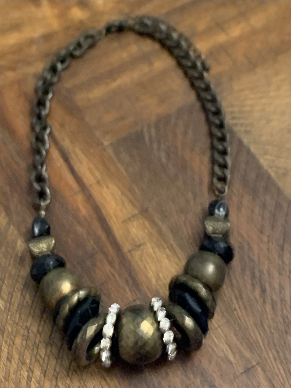 Antique Bronze /Brass Tone Beaded Statement Necklace - Unbranded
